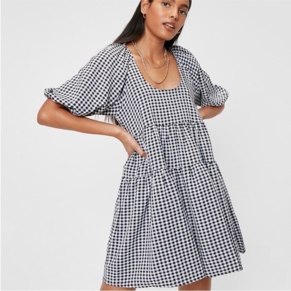 Harper Heritage Kendel Black And White Gingham Plaid Babydoll Mini Dress Size M